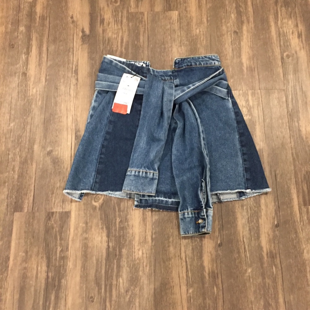 NEW ZARA Front Tie Denim Mini Skirt